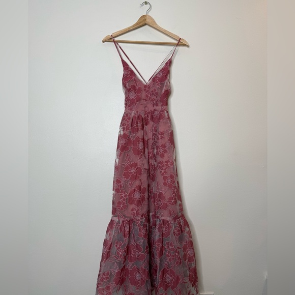 Lulus Feeling Like Forever Rose Jacquard Organza Lace-Up Midi Dress rose small - Picture 6 of 15